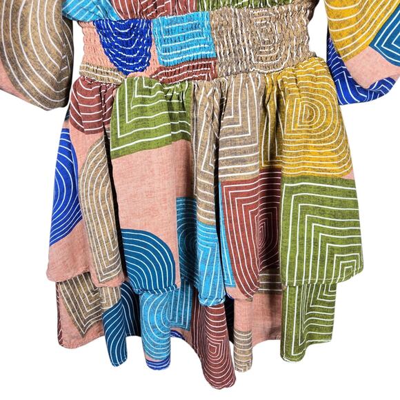 Entro Womens Small Geometric Romper Multicolor Boho Kimono Sleeve - Picture 7 of 10